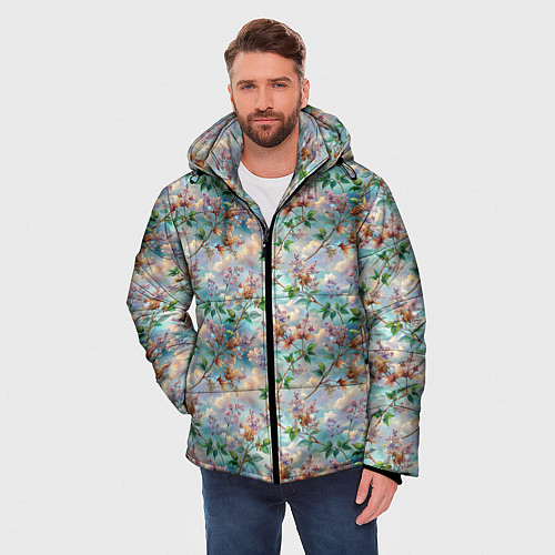 Мужская зимняя куртка Сирень объемный паттерн / 3D-Черный – фото 3