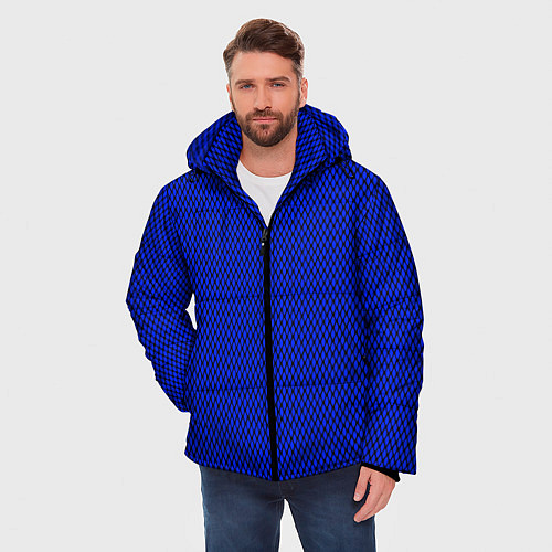 Мужская зимняя куртка Имитация сетки паттерн чёрно-синий / 3D-Черный – фото 3