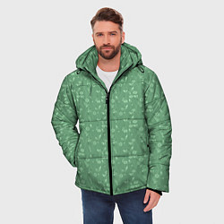 Куртка зимняя мужская Яркий зеленый однотонный цветочный узор, цвет: 3D-светло-серый — фото 2