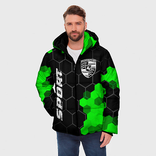 Мужская зимняя куртка Porsche green sport hexagon / 3D-Черный – фото 3