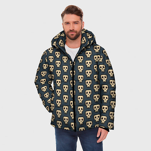 Мужская зимняя куртка Пиксельные черепа узор / 3D-Черный – фото 3