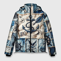 Мужская зимняя куртка Пэчворк с якорем - джинсовка моряка
