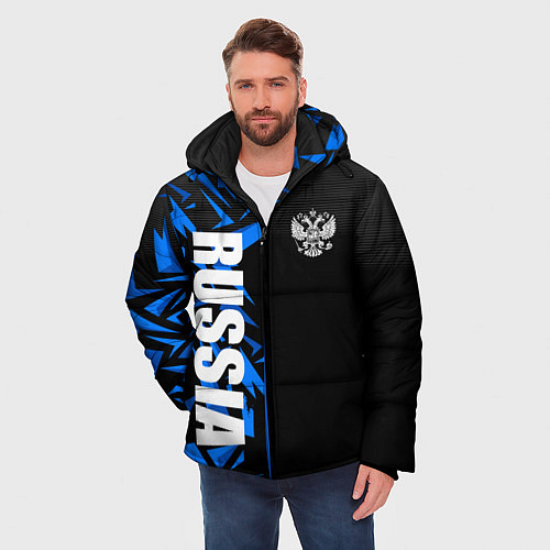 Мужская зимняя куртка Россия - синяя абстракция / 3D-Черный – фото 3