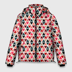Куртка зимняя мужская Бирюзово-розовый геометричный треугольники, цвет: 3D-черный
