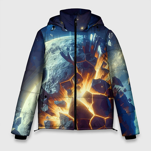 Мужская зимняя куртка Взрыв планеты - космос от нейросети / 3D-Красный – фото 1