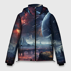 Куртка зимняя мужская Фантастическая планета внутри космоса, цвет: 3D-черный