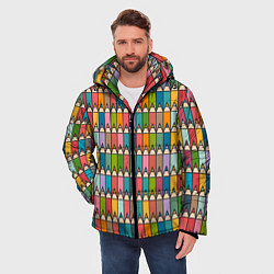 Куртка зимняя мужская Паттерн с цветными карандашами, цвет: 3D-черный — фото 2