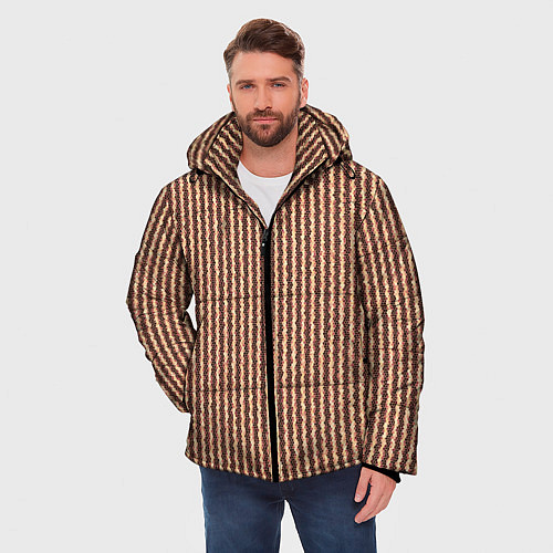 Мужская зимняя куртка Мелкая мозаика золотистый коричневый / 3D-Черный – фото 3