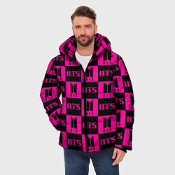 Куртка зимняя мужская BTS pattern pink logo, цвет: 3D-черный — фото 2