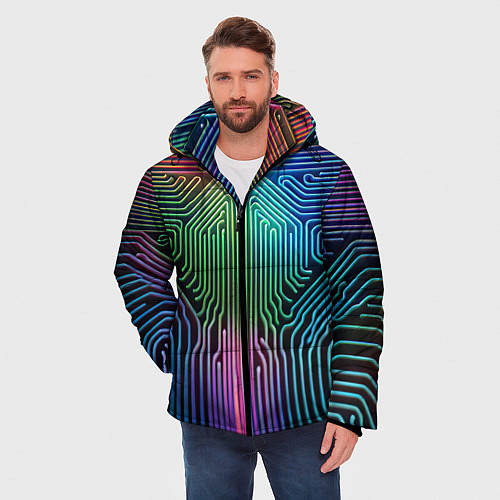 Мужская зимняя куртка Схема с голографией / 3D-Черный – фото 3
