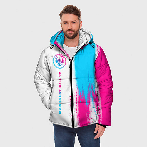 Мужская зимняя куртка Manchester City neon gradient style по-вертикали / 3D-Черный – фото 3