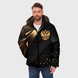 Куртка зимняя мужская Золотой герб России на черно-золотой текстуре, цвет: 3D-светло-серый — фото 2
