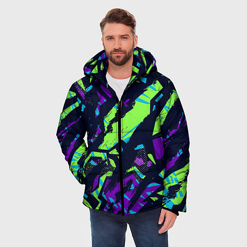 Мужская зимняя куртка Абстрактный фон со спортивным рисунком / 3D-Черный – фото 3