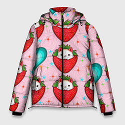 Куртка зимняя мужская Котик клубничка и сердца узор, цвет: 3D-светло-серый
