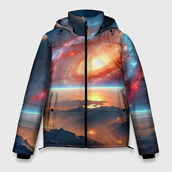Мужская зимняя куртка Разноцветная далёкая галактика - неоновое свечение