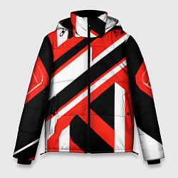 Куртка зимняя мужская Чёрно-красные полосы на белом фоне, цвет: 3D-красный