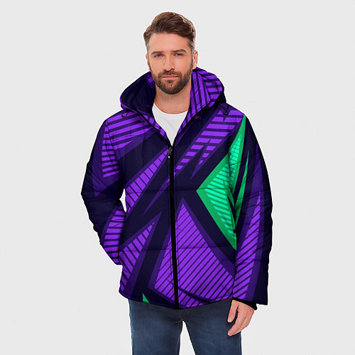 Мужская зимняя куртка Абстрактный узор с геометрической концепцией / 3D-Черный – фото 3
