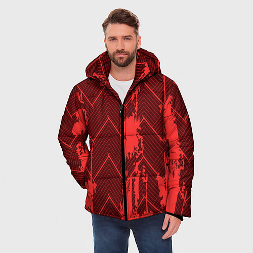 Мужская зимняя куртка Абстрактный узор с концепцией / 3D-Красный – фото 3