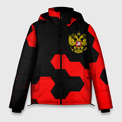 Куртка зимняя мужская Герб РФ спортивный стиль соты, цвет: 3D-светло-серый