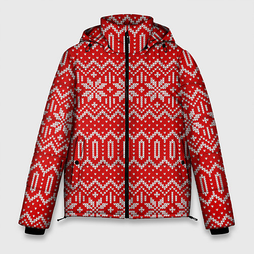 Мужская зимняя куртка Цветной вязаный орнамент / 3D-Светло-серый – фото 1