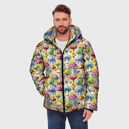 Мужская зимняя куртка Грибной узор / 3D-Светло-серый – фото 3
