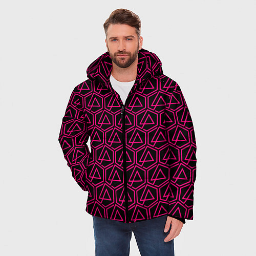 Мужская зимняя куртка Linkin park pink logo / 3D-Красный – фото 3