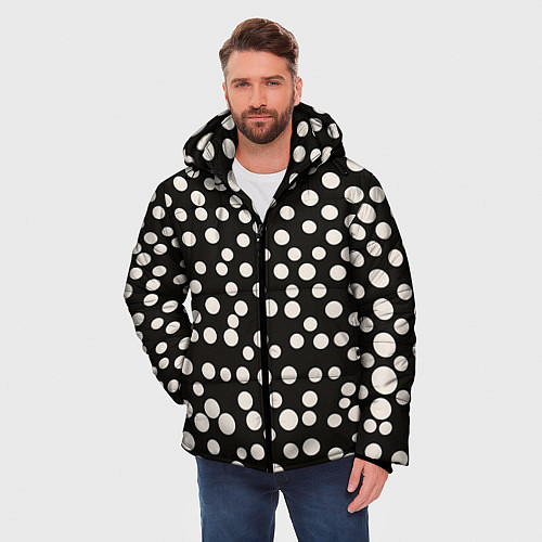 Мужская зимняя куртка Черный фон с белыми кружками / 3D-Черный – фото 3