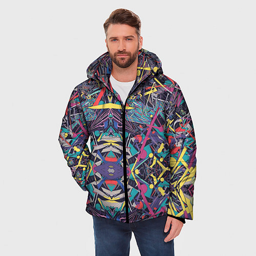 Мужская зимняя куртка Абстрактный хаос линий / 3D-Светло-серый – фото 3