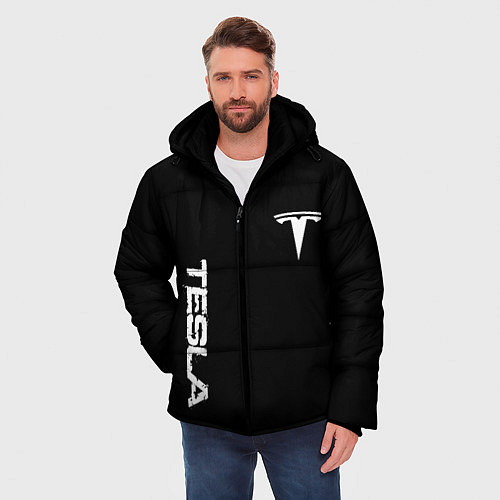 Мужская зимняя куртка Tesla logo white / 3D-Светло-серый – фото 3