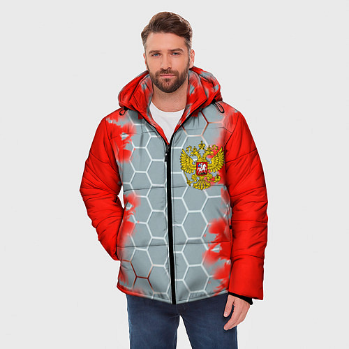 Мужская зимняя куртка Россия абстрактные соты / 3D-Светло-серый – фото 3