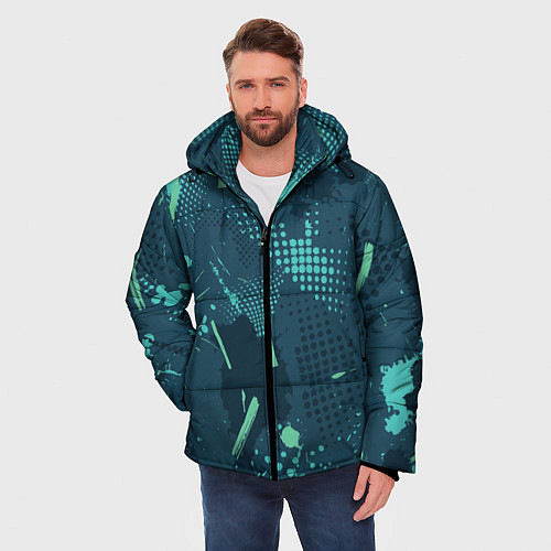 Мужская зимняя куртка Яркий абстрактный узор для спорта / 3D-Красный – фото 3