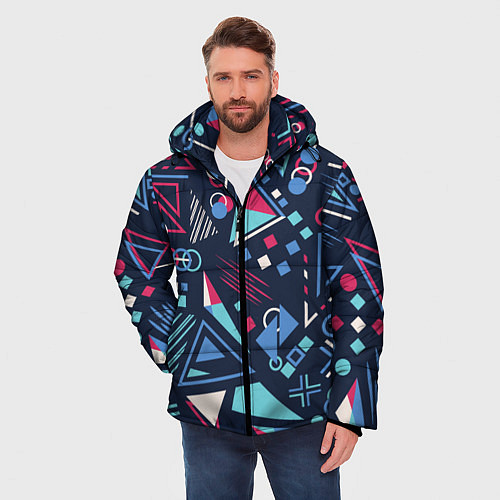 Мужская зимняя куртка Яркий абстрактный узор для спорта / 3D-Черный – фото 3