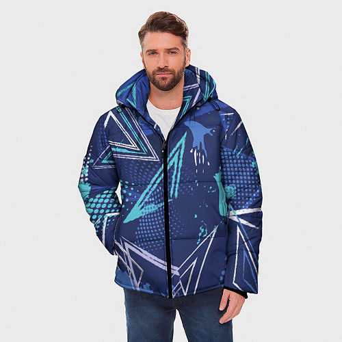 Мужская зимняя куртка Яркий абстрактный узор для спорта / 3D-Черный – фото 3