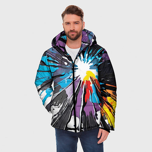 Мужская зимняя куртка Кляксы краски - абстракция / 3D-Черный – фото 3