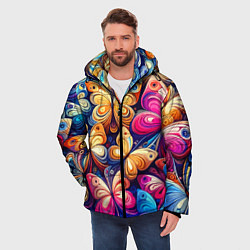 Куртка зимняя мужская Разноцветные бабочки - нейросеть, цвет: 3D-черный — фото 2
