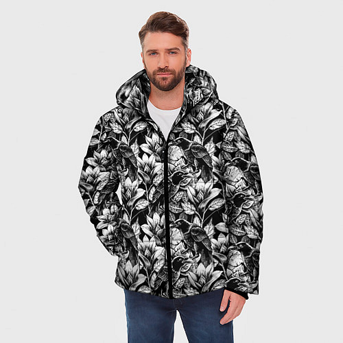 Мужская зимняя куртка Вороны в цветах / 3D-Светло-серый – фото 3