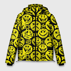 Куртка зимняя мужская Желтые смайлики узор, цвет: 3D-черный