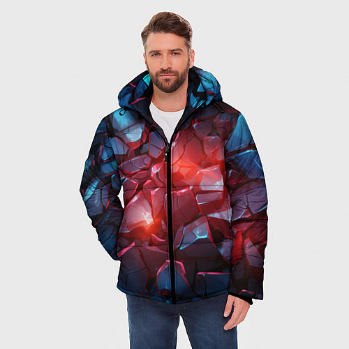 Мужская зимняя куртка Синие камни с красным светом / 3D-Черный – фото 3
