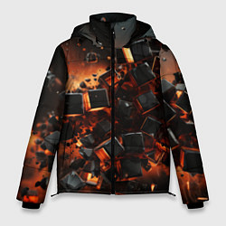 Куртка зимняя мужская Черные кубики во взрыве абстракции, цвет: 3D-черный