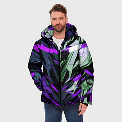 Куртка зимняя мужская Хаотичная чёрно-фиолетово абстракция, цвет: 3D-светло-серый — фото 2