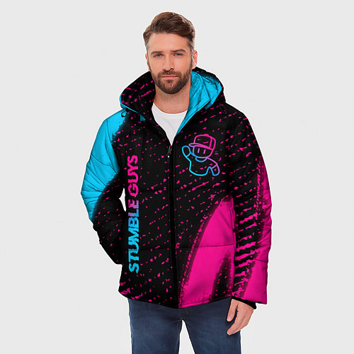 Мужская зимняя куртка Stumble Guys - neon gradient вертикально / 3D-Черный – фото 3