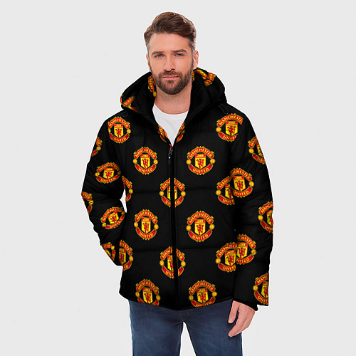 Мужская зимняя куртка Manchester United Pattern / 3D-Черный – фото 3