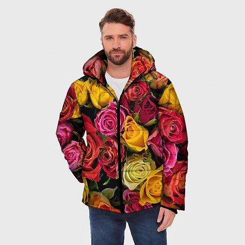Мужская зимняя куртка Ассорти из роз / 3D-Черный – фото 3