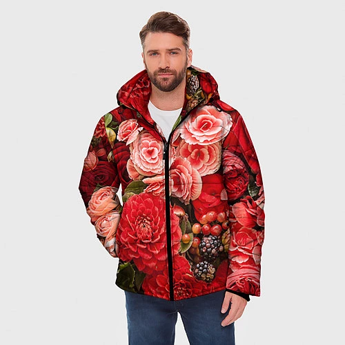 Мужская зимняя куртка Ассорти из цветов / 3D-Красный – фото 3