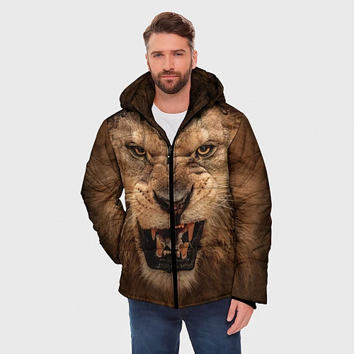 Мужская зимняя куртка Взгляд льва / 3D-Черный – фото 3