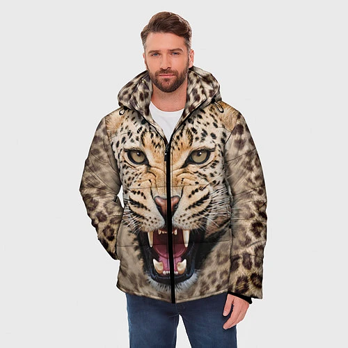 Мужская зимняя куртка Взгляд леопарда / 3D-Черный – фото 3