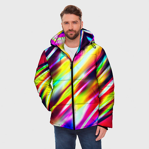 Мужская зимняя куртка Цветные блики / 3D-Черный – фото 3