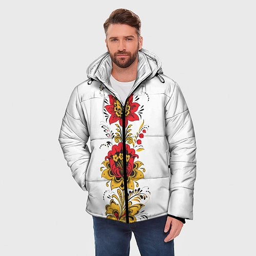 Мужская зимняя куртка Хохлома: цветы / 3D-Черный – фото 3