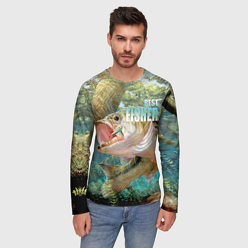 Мужской лонгслив Лучший рыбак - большой окунь / 3D-принт – фото 3