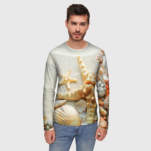Мужской лонгслив Морские ракушки / 3D-принт – фото 3